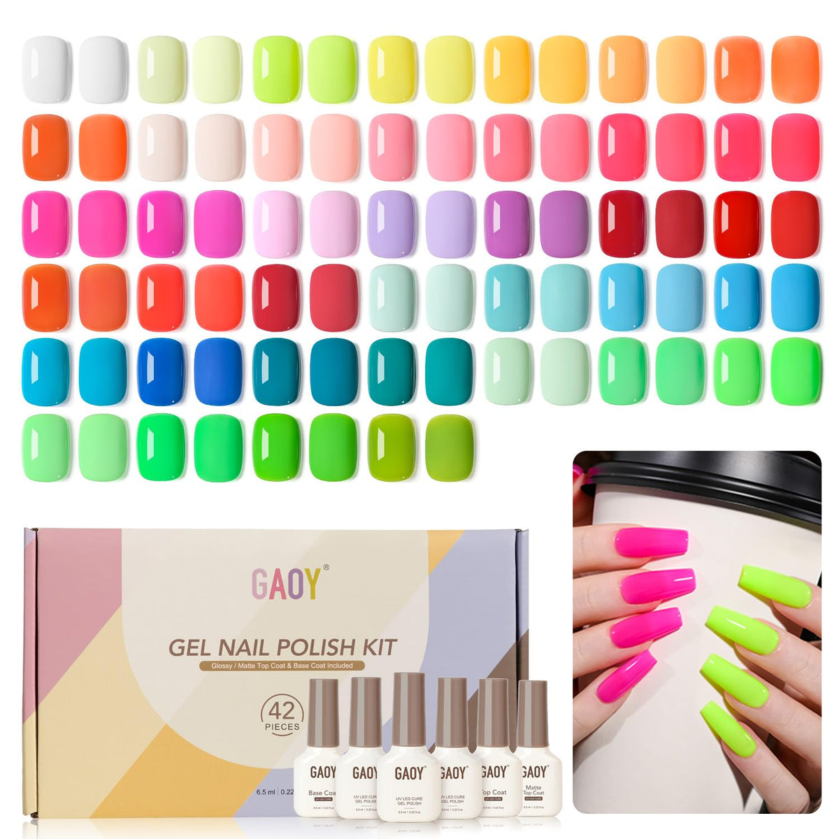 GAOY Gel Nail Polish Set 39 neon colours front view
