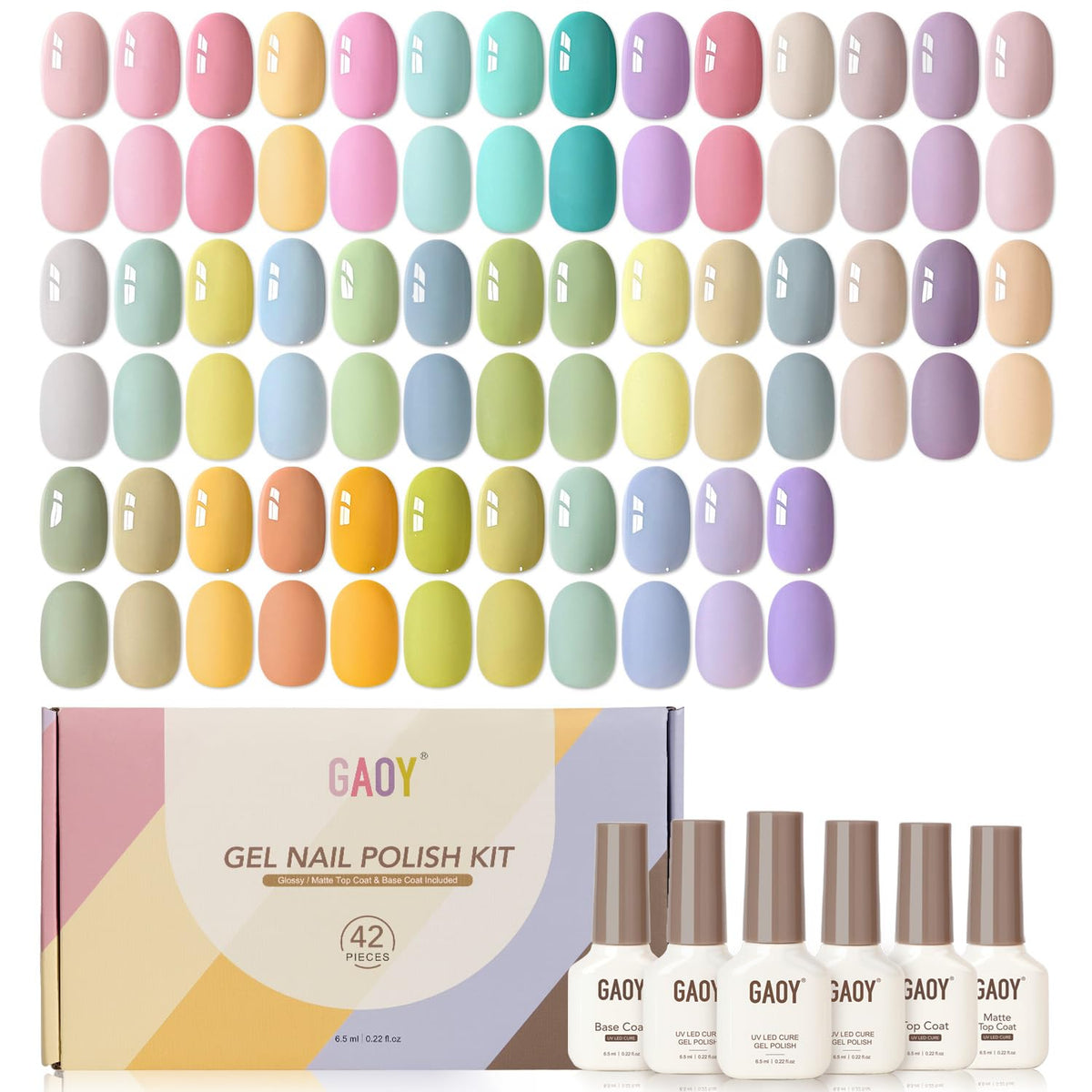 GAOY Gel Nail Polish Set 39 pastel colours front view