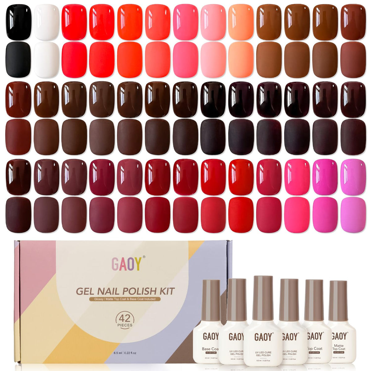 GAOY Gel Nail Polish Set with 39 colours and top coat