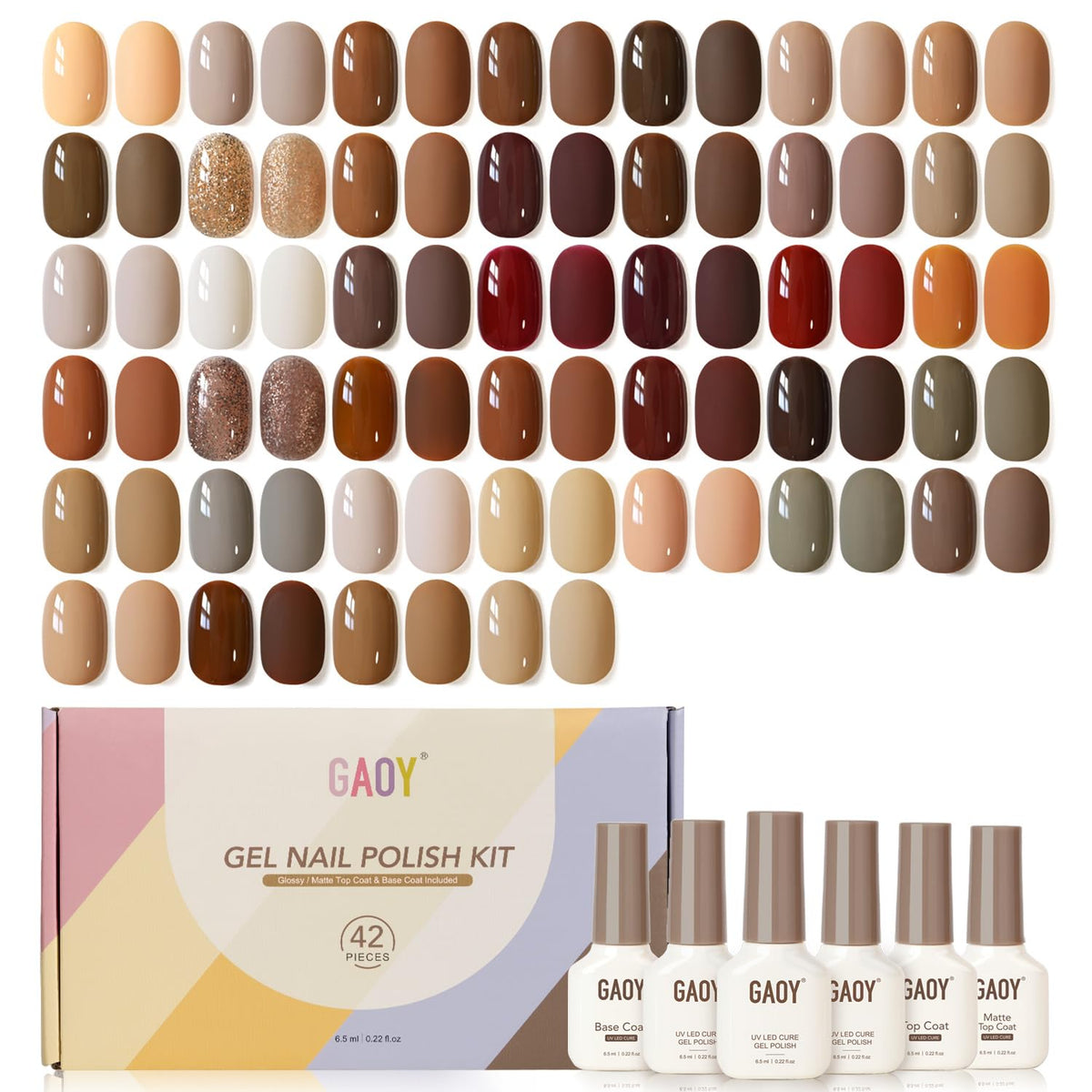 GAOY Gel Nail Polish Set with 39 fall brown colours and top coat