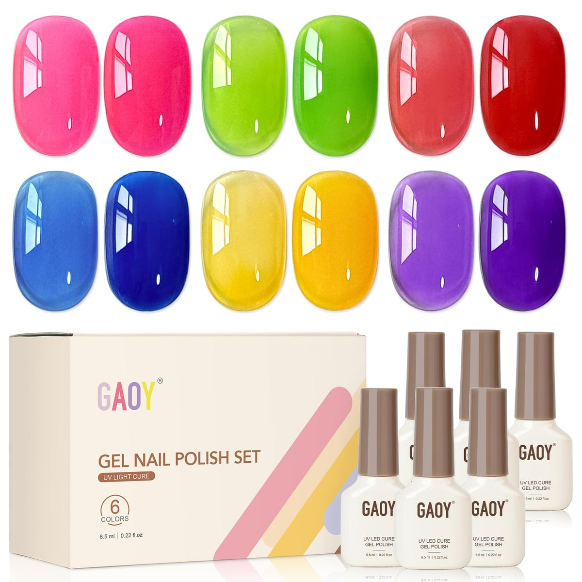 GAOY Gel Nail Polish Set with 6 colours front view