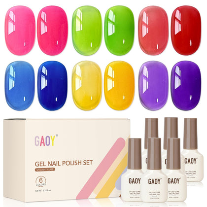 GAOY Gel Nail Polish Set with 6 colours front view