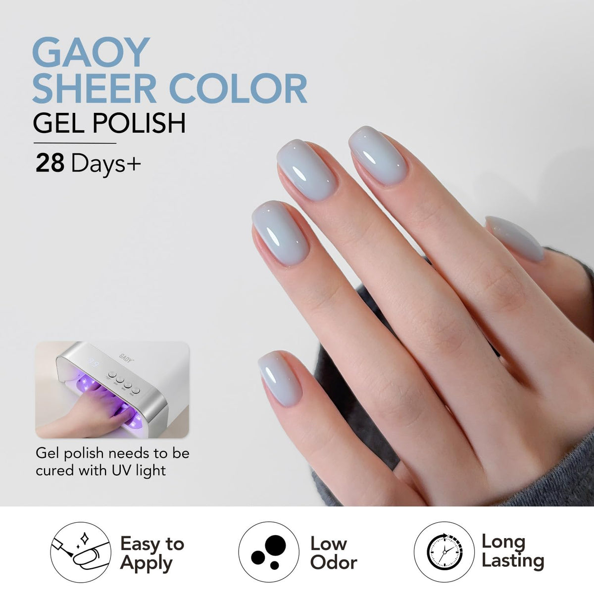 GAOY gel polish bottles arranged on a table
