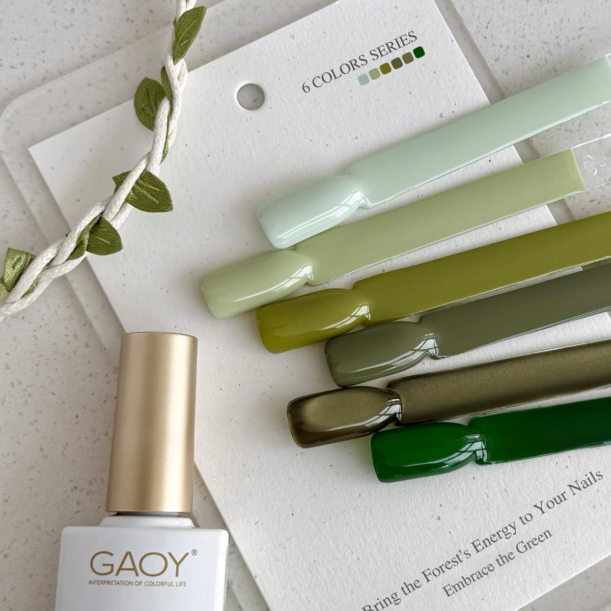 GAOY gel polish colours displayed on a nail art table