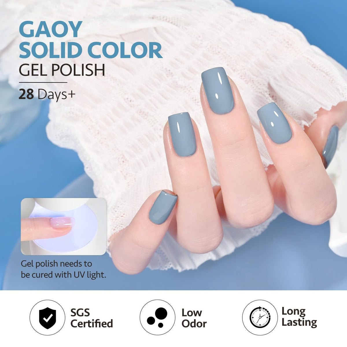 GAOY gel polish in glossy finish on manicured nails