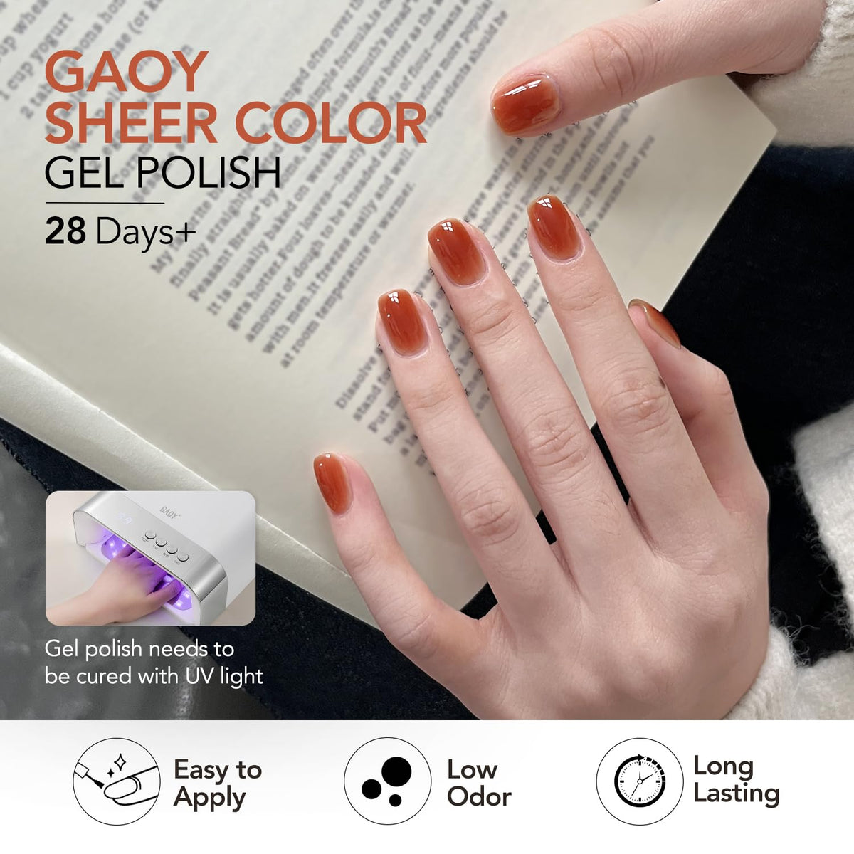 GAOY gel polish in red shade with bottle display