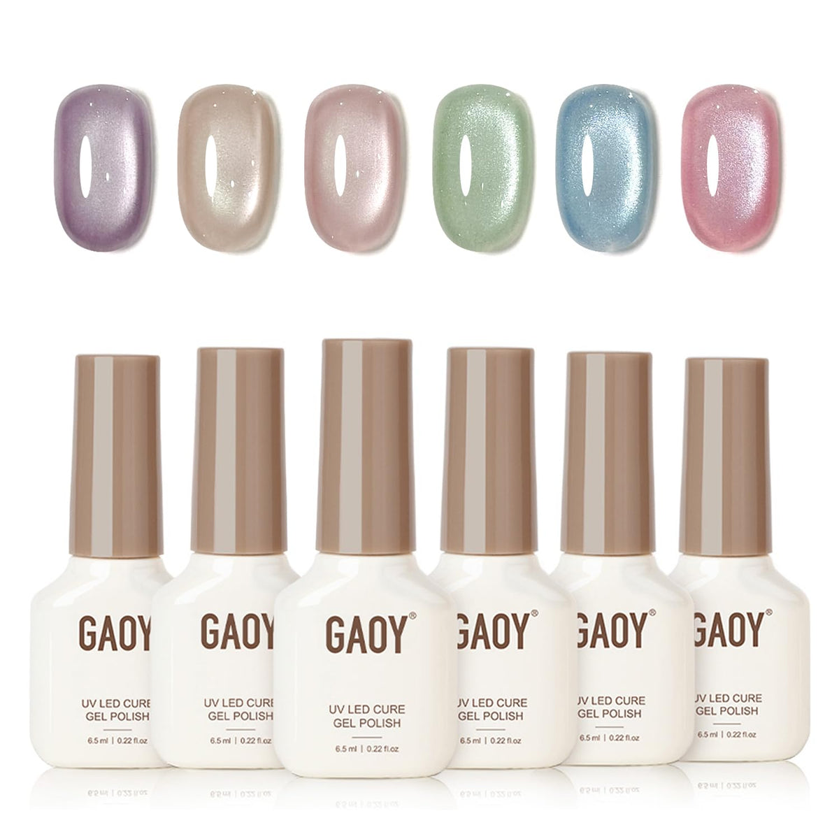 GAOY Glass Cat Eye Gel Nail Polish Set with 6 colors and magnet