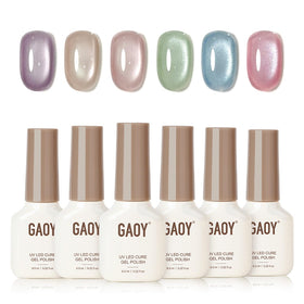 GAOY Glass Cat Eye Gel Nail Polish Set with 6 colors and magnet