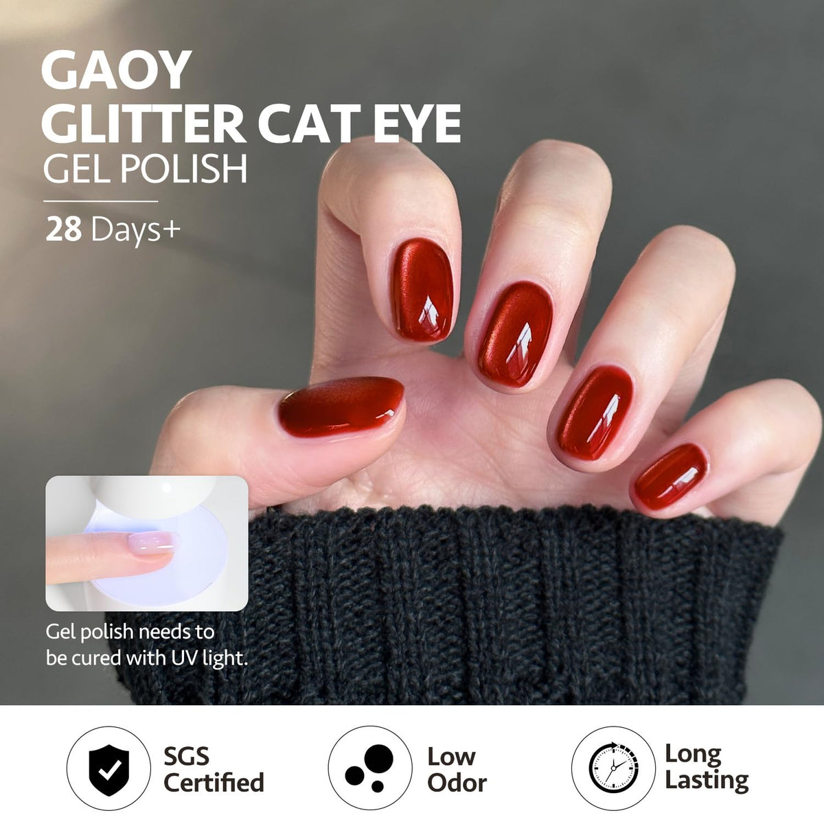 GAOY Glassy Cat Eye Gel Nail Polish applied on nails