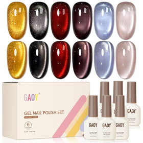 GAOY Glitter Cat Eye Gel Nail Polish Set 6 Colors front view