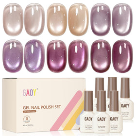 GAOY Glitter Cat Eye Gel Nail Polish Set six colours front view