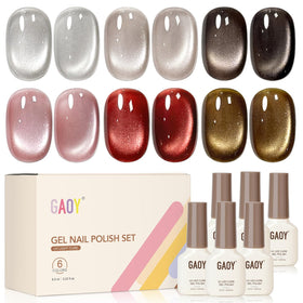 GAOY Glitter Cat Eye Gel Nail Polish Set with 6 colours and magnet