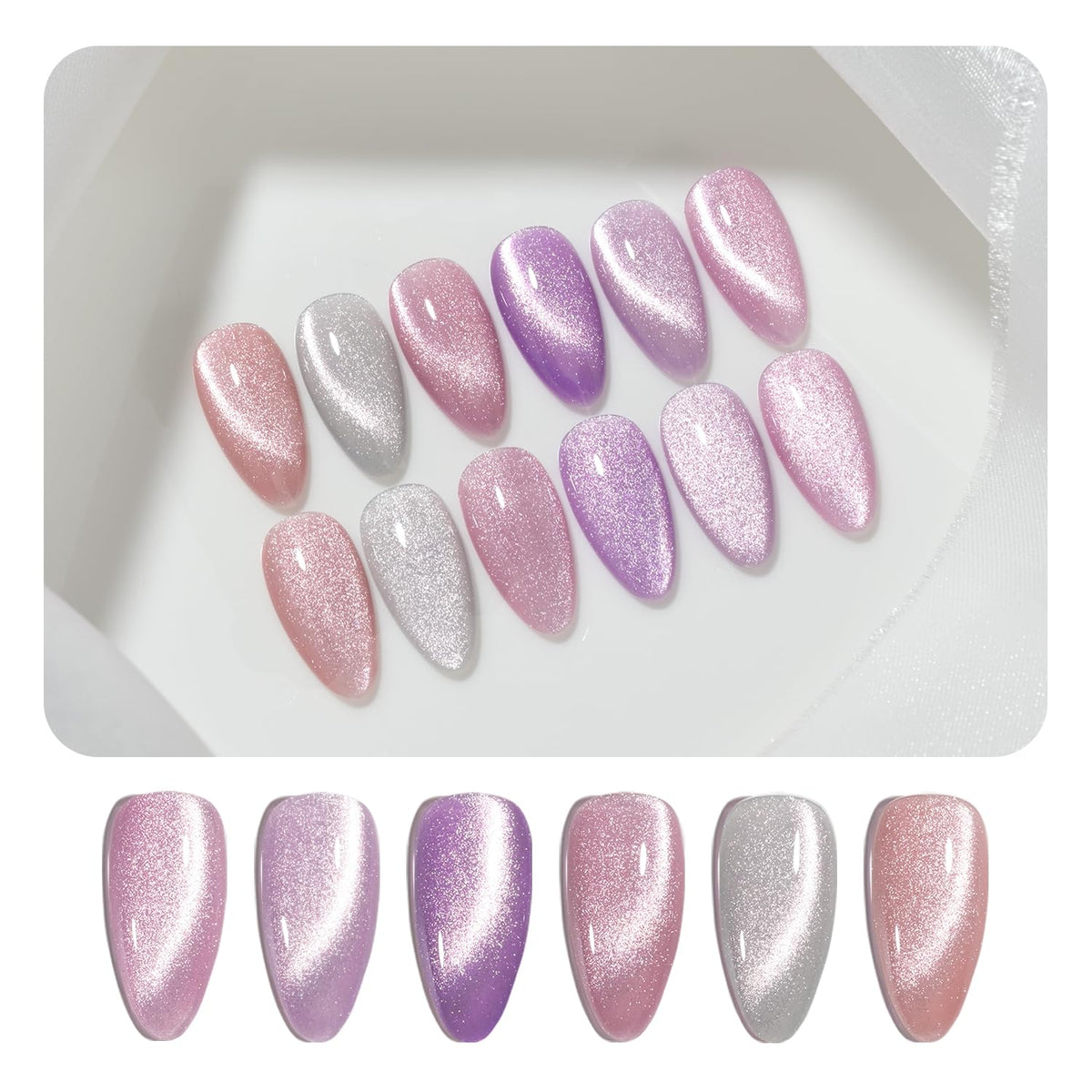 GAOY Glitter Cat Eye Gel Nail Polish Set with 6 colours and magnet