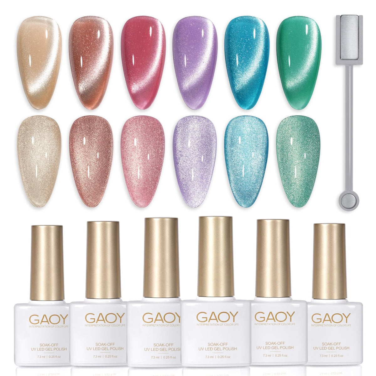 GAOY Glitter Cat Eye Gel Nail Polish set with six colours and magnet