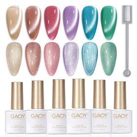 GAOY Glitter Cat Eye Gel Nail Polish set with six colours and magnet