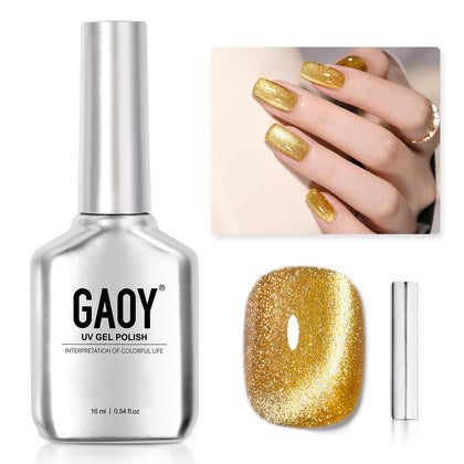 GAOY Gold Glassy Cat Eye Gel Nail Polish 16ml bottle front view
