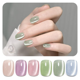 GAOY Green Cat Eye Gel Nail Polish Kit with 6 colours and magnet
