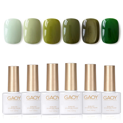 GAOY Green Gel Nail Polish Set with six olive dark green bottles