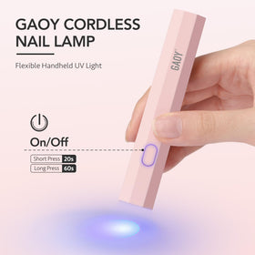 GAOY Handheld UV Light Mini Nail Lamp showing timer settings
