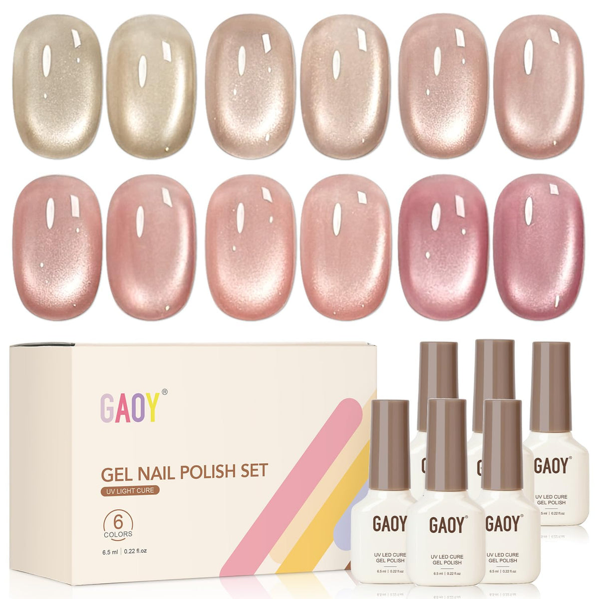 GAOY Icy Glass Cat Eye Gel Nail Polish set with six colours