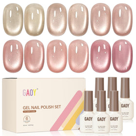 GAOY Icy Glass Cat Eye Gel Nail Polish set with six colours