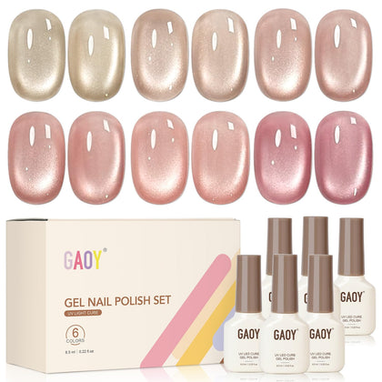 GAOY Icy Glass Cat Eye Gel Nail Polish set with six colours