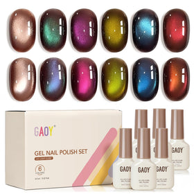 GAOY Iridescent Cat Eye Gel Nail Polish 6 colors set front view