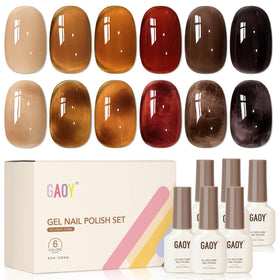 GAOY Jelly Brown Tortoise Gel Nail Polish Set with 6 sheer dark red colours