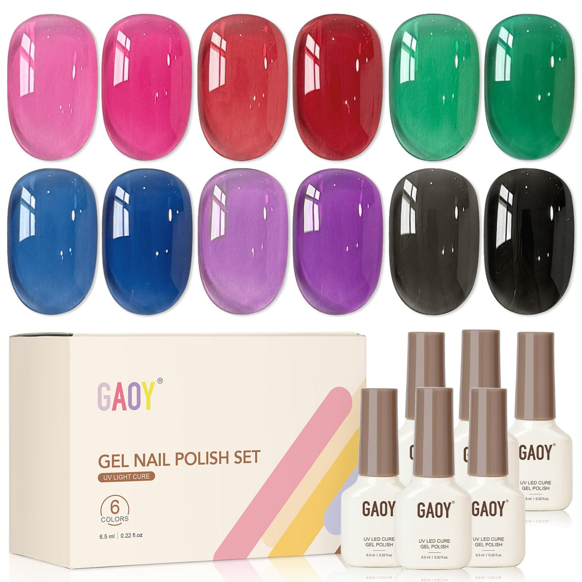 GAOY Jelly Gel Nail Polish Set, six bottles with sheer colours