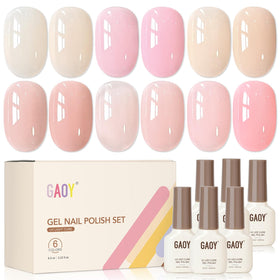 GAOY Jelly Gel Nail Polish Set with 6 sheer colours front view