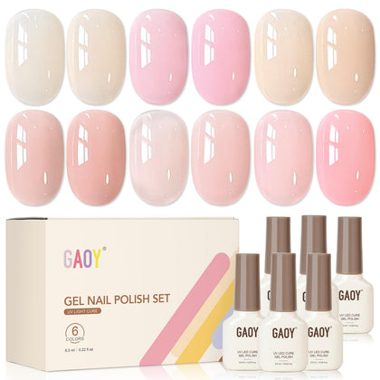 GAOY Jelly Gel Nail Polish Set with 6 sheer colours front view