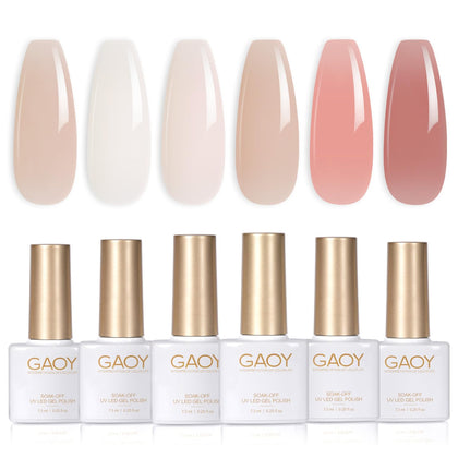 GAOY Jelly Nude Gel Nail Polish Set with six sheer colours