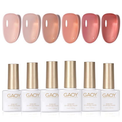 GAOY Jelly Nude Pink Gel Nail Polish Set with six bottles