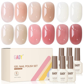 GAOY Jelly Pink Gel Nail Polish Set with 6 sheer nude colours