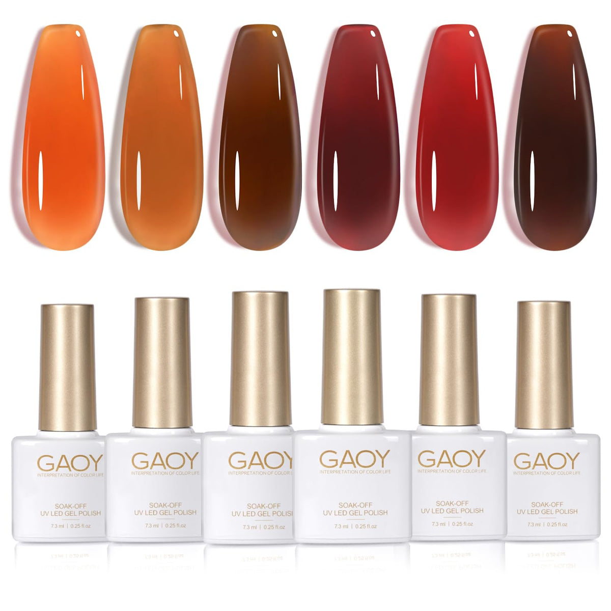 GAOY Jelly Tortoise Brown Gel Nail Polish Set with six bottles