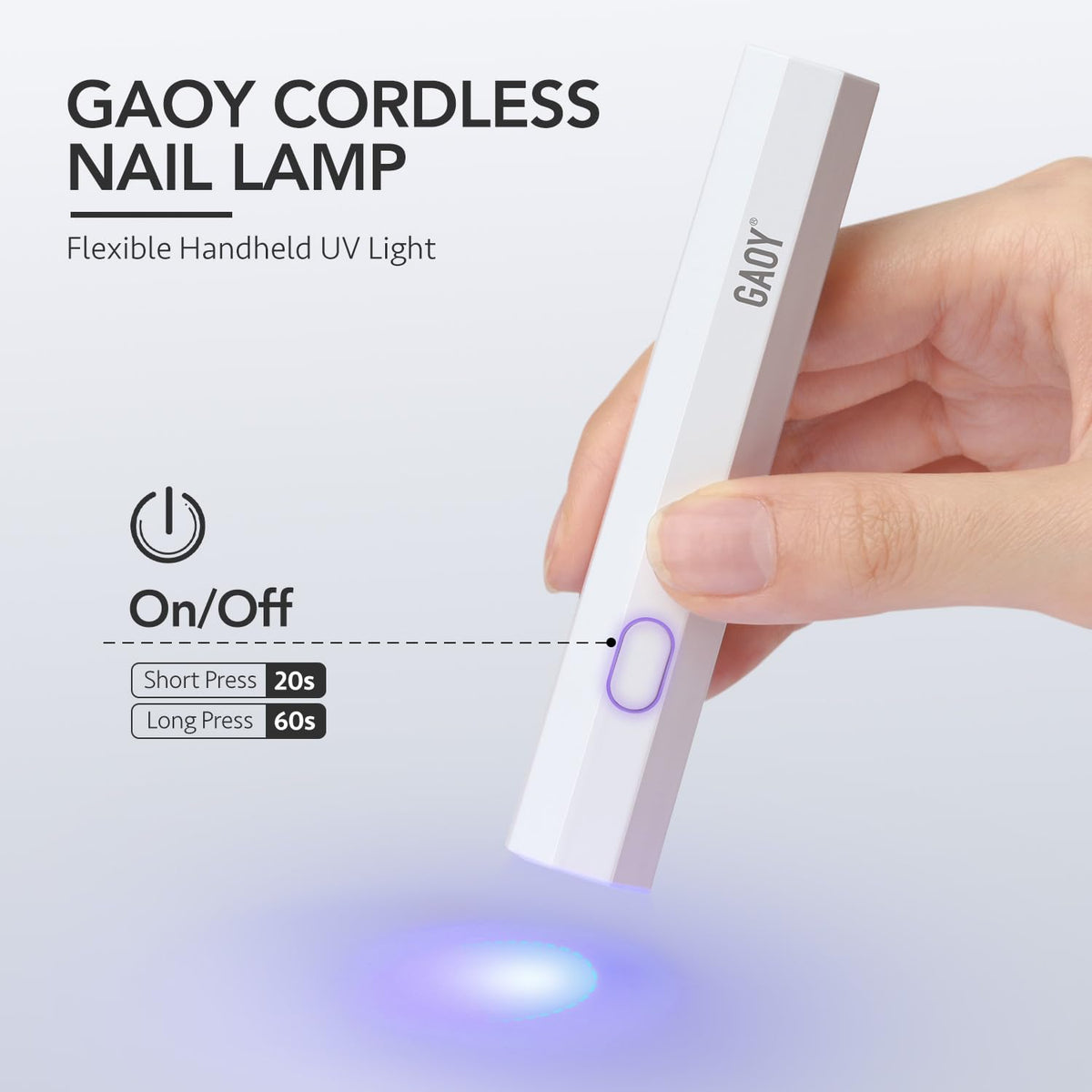 GAOY Mini Nail Lamp side view with charging cable