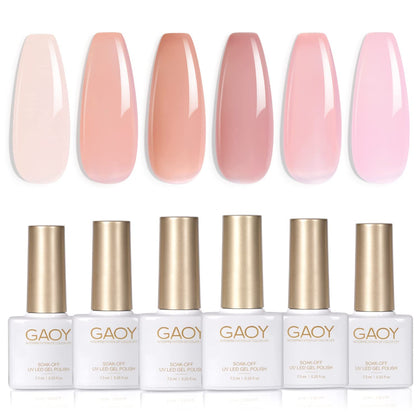 GAOY Nude Jelly Gel Nail Polish Set with 6 sheer pink colours