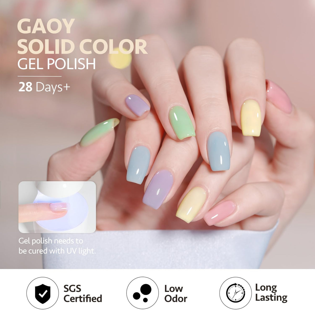 GAOY pastel gel polish bottles arranged in a circle