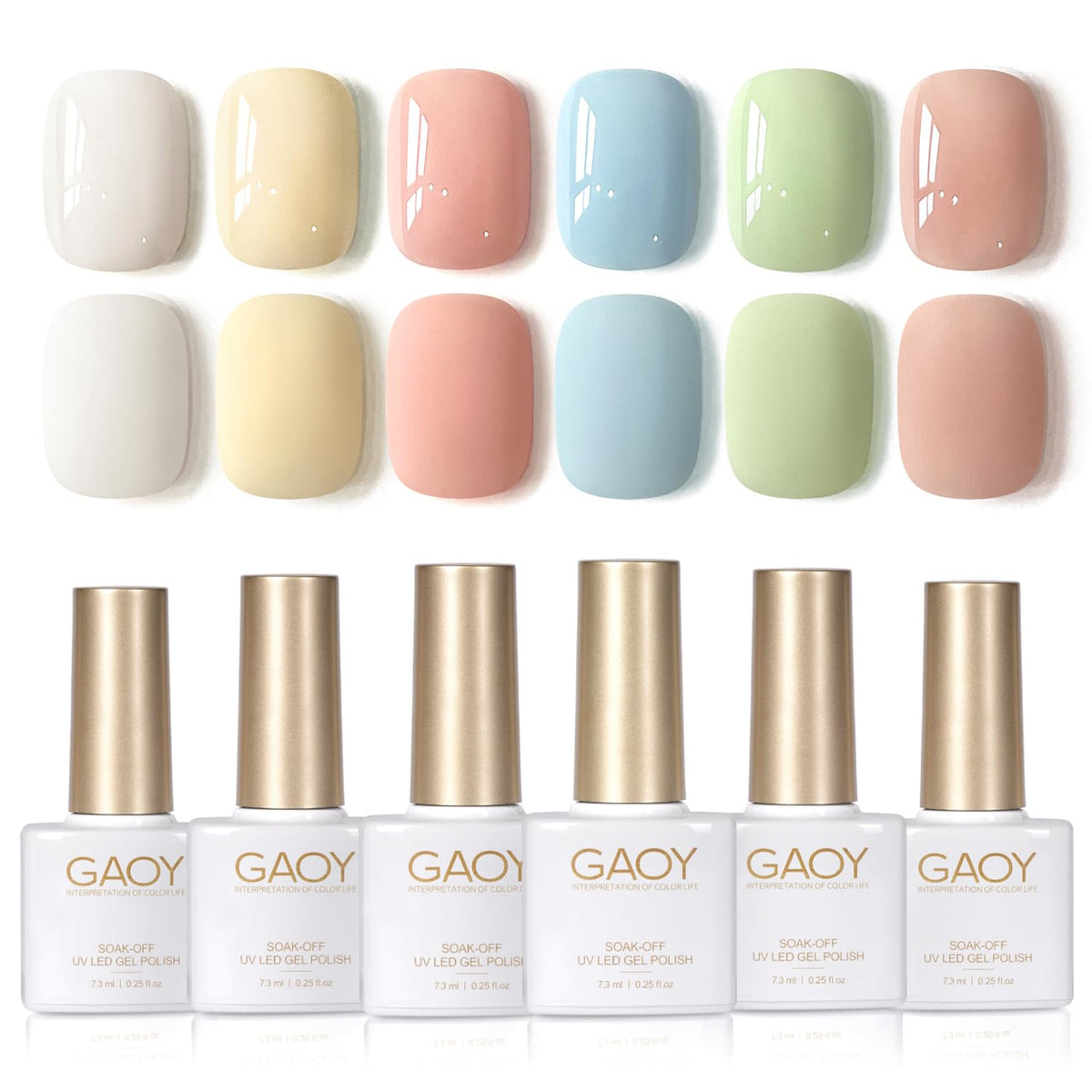 GAOY Pastel Spring Gel Nail Polish Set with six colours front view