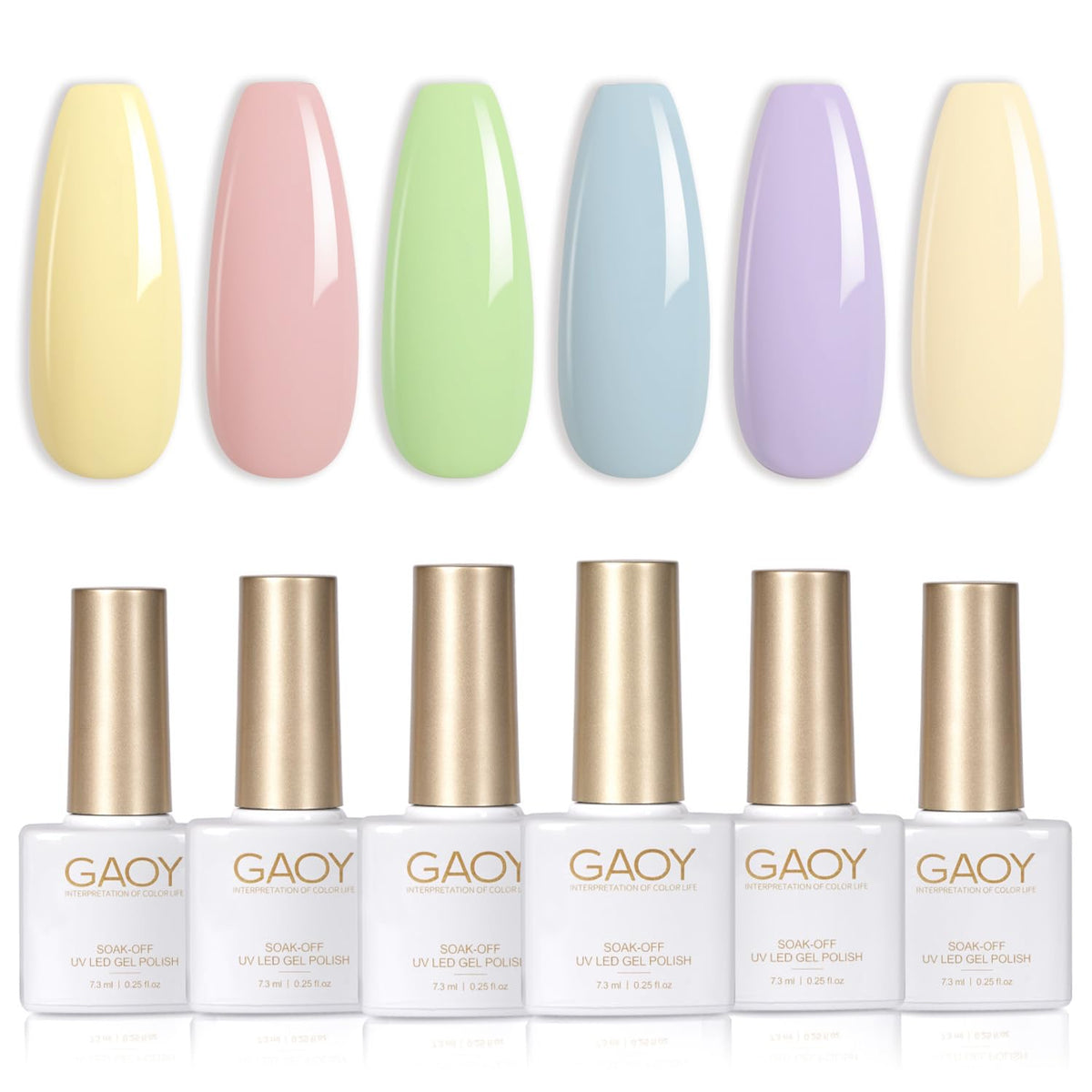 GAOY Pastel Yellow Gel Nail Polish Set front view with six colours