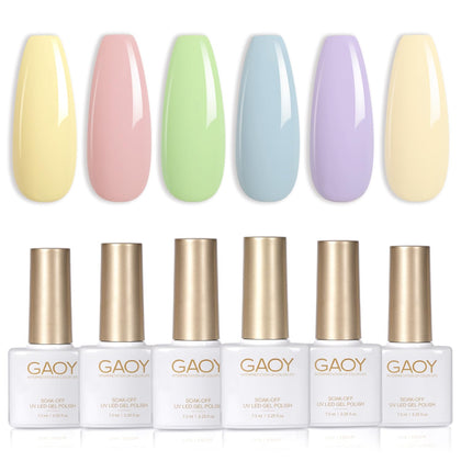GAOY Pastel Yellow Gel Nail Polish Set front view with six colours