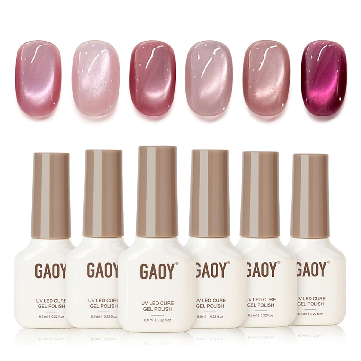 GAOY Pink Cat Eye Gel Nail Polish Set with 6 colours and cat eye magnet