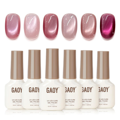 GAOY Pink Cat Eye Gel Nail Polish Set with 6 colours and cat eye magnet