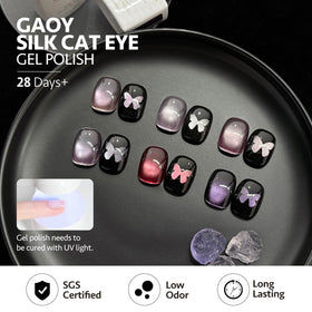 GAOY Purple Glitter Cat Eye Gel Polish bottles with glittery finish