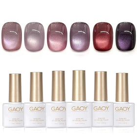 GAOY Purple Glitter Cat Eye Gel Polish set with 6 colours front view