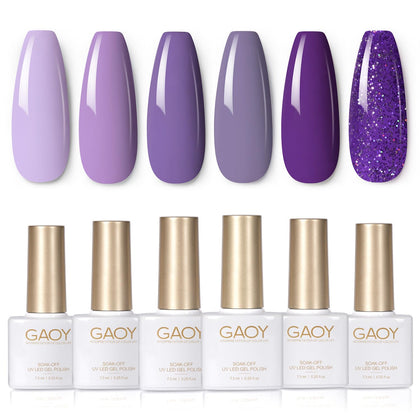 GAOY Purple Lavender Gel Nail Polish Set with six colours