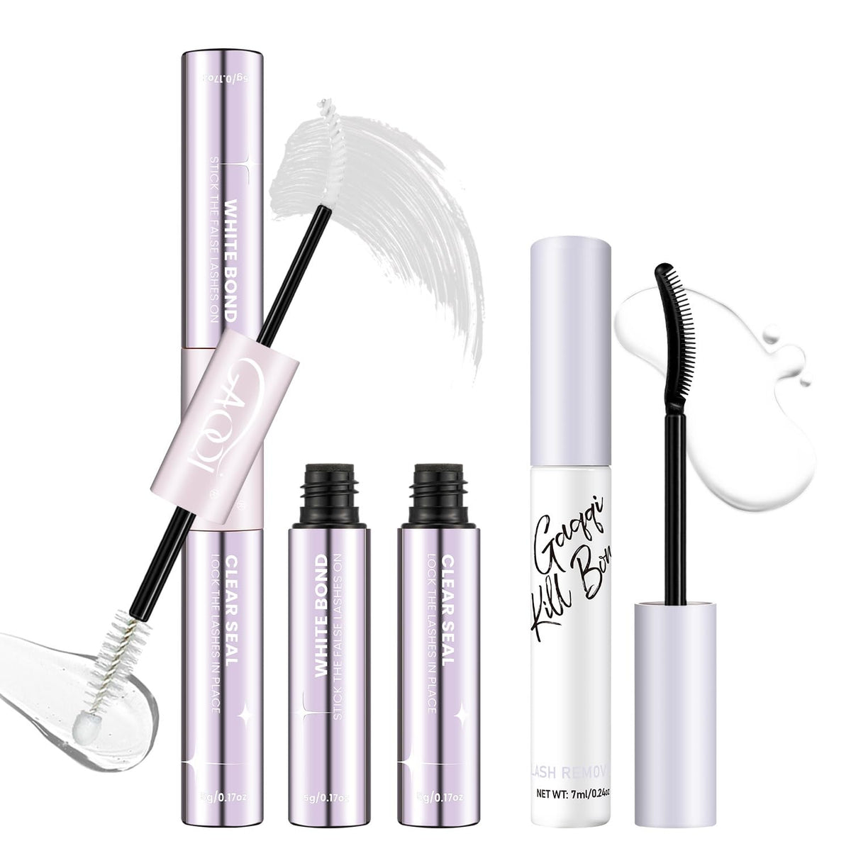 GAQQI Clear Lash Bond and Seal Set front view with lash glue and remover
