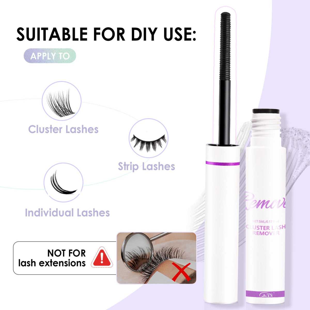 GAQQI Lash Cluster Remover 5ml with thin brush applicator