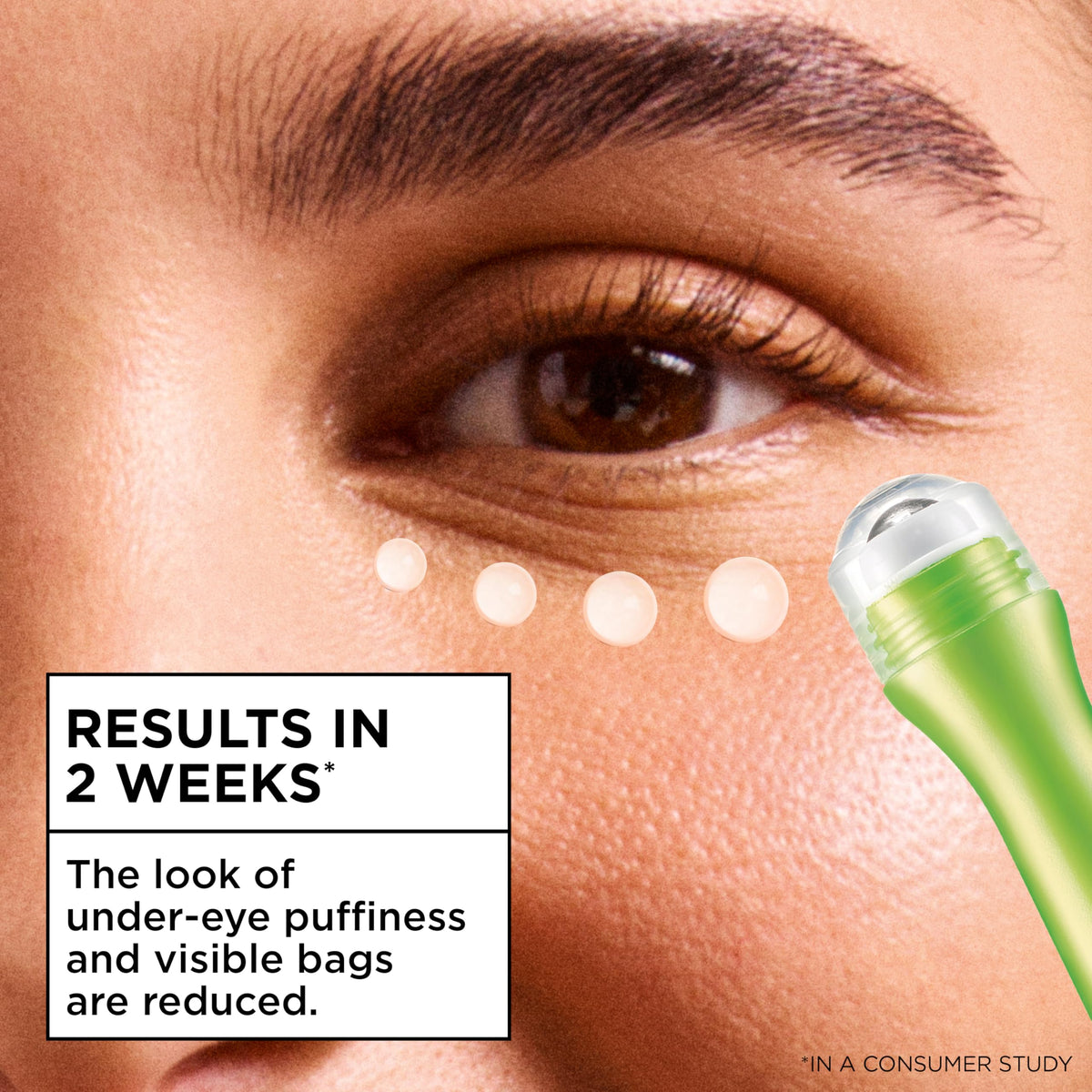 Garnier Clearly Brighter Anti-Puff Eye Roller 15mL application on skin