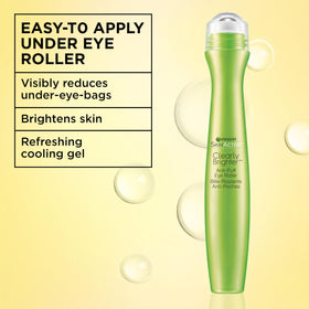 Garnier Clearly Brighter Anti-Puff Eye Roller 15mL side view with rollerball
